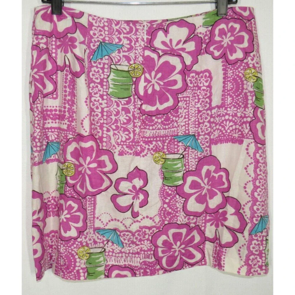 Dandy By Randi M. Linen Retro Floral Hawaiian Vacation Print Mini Skirt Size 10